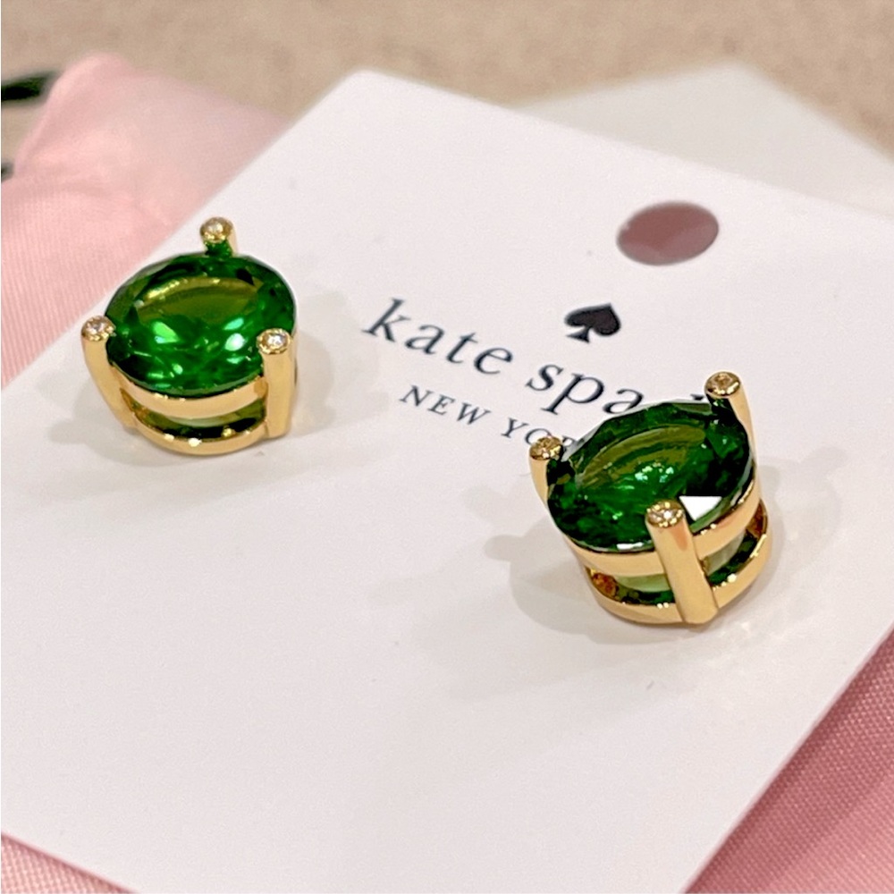 ๐ โ ๏ธ Kate Spade Rise and Shine Emerald & Gold Round Stud Earrings Classic - Picture 9 of 15